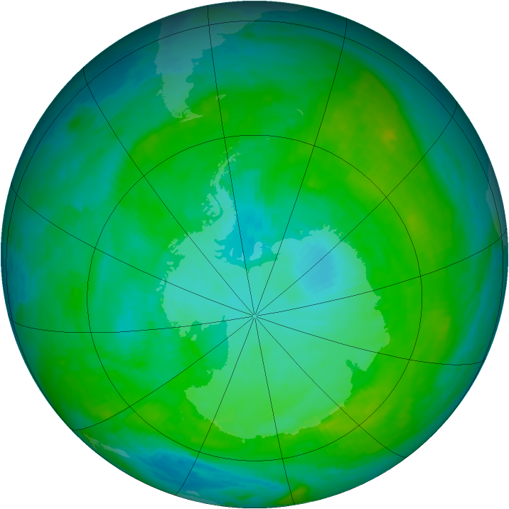 Antarctic ozone map for 10 January 1990